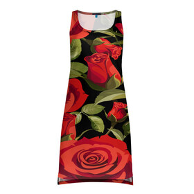 Платье-майка 3D с принтом Великолепные розы в Тюмени, 100% полиэстер | полуприлегающий силуэт, широкие бретели, круглый вырез горловины, удлиненный подол сзади. | flower | pattern | spring | букет | весна | паттерн | праздник | розы | цветочный | цветы