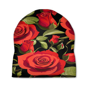 Шапка 3D с принтом Великолепные розы в Тюмени, 100% полиэстер | универсальный размер, печать по всей поверхности изделия | flower | pattern | spring | букет | весна | паттерн | праздник | розы | цветочный | цветы