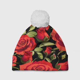 Шапка 3D c помпоном с принтом Великолепные розы в Тюмени, 100% полиэстер | универсальный размер, печать по всей поверхности изделия | Тематика изображения на принте: flower | pattern | spring | букет | весна | паттерн | праздник | розы | цветочный | цветы