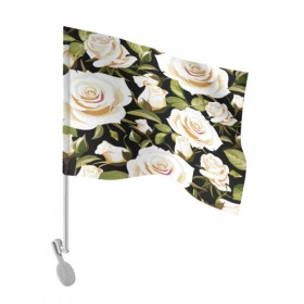 Флаг для автомобиля с принтом Белые розы в Тюмени, 100% полиэстер | Размер: 30*21 см | flower | pattern | spring | букет | весна | паттерн | праздник | розы | цветочный | цветы