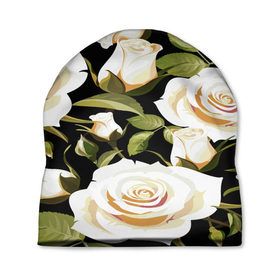 Шапка 3D с принтом Белые розы в Тюмени, 100% полиэстер | универсальный размер, печать по всей поверхности изделия | flower | pattern | spring | букет | весна | паттерн | праздник | розы | цветочный | цветы