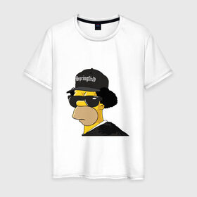 Мужская футболка хлопок с принтом Springfield в Тюмени, 100% хлопок | прямой крой, круглый вырез горловины, длина до линии бедер, слегка спущенное плечо. | Тематика изображения на принте: compton | hip hop | ice cube | nwa | rap | simpsons | голос улиц | комптон | рэп | хип хоп