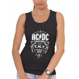 Женская майка хлопок с принтом AC/DC run for your life в Тюмени, 95% хлопок, 5% эластан |  | ac dc | acdc ас дс | асдс