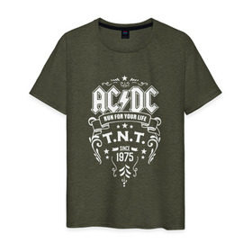 Мужская футболка хлопок с принтом AC/DC run for your life в Тюмени, 100% хлопок | прямой крой, круглый вырез горловины, длина до линии бедер, слегка спущенное плечо. | Тематика изображения на принте: ac dc | acdc ас дс | асдс