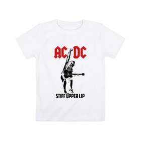 Детская футболка хлопок с принтом AC/DC stiff upper lip в Тюмени, 100% хлопок | круглый вырез горловины, полуприлегающий силуэт, длина до линии бедер | ac dc | acdc | acdc ас дс | австралийская | ангус янг | асдс | блюз | группа | крис слэйд | метал | молния | музыка | музыканты | певцы | рок | рок н ролл | стиви янг | хард | хардрок | эксл роуз