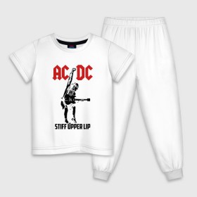 Детская пижама хлопок с принтом AC/DC stiff upper lip в Тюмени, 100% хлопок |  брюки и футболка прямого кроя, без карманов, на брюках мягкая резинка на поясе и по низу штанин
 | ac dc | acdc | acdc ас дс | австралийская | ангус янг | асдс | блюз | группа | крис слэйд | метал | молния | музыка | музыканты | певцы | рок | рок н ролл | стиви янг | хард | хардрок | эксл роуз