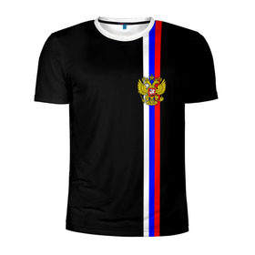 Мужская футболка 3D спортивная с принтом Лента с гербом России в Тюмени, 100% полиэстер с улучшенными характеристиками | приталенный силуэт, круглая горловина, широкие плечи, сужается к линии бедра | герб | россия | рф | триколор