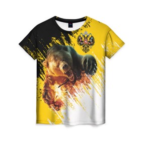 Женская футболка 3D с принтом Имперский флаг и медведь в Тюмени, 100% полиэфир ( синтетическое хлопкоподобное полотно) | прямой крой, круглый вырез горловины, длина до линии бедер | Тематика изображения на принте: russian bear | герб | россия