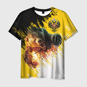 Мужская футболка 3D с принтом Имперский флаг и медведь в Тюмени, 100% полиэфир | прямой крой, круглый вырез горловины, длина до линии бедер | Тематика изображения на принте: russian bear | герб | россия