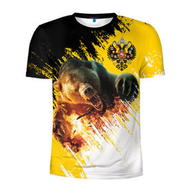 Мужская футболка 3D спортивная с принтом Имперский флаг и медведь в Тюмени, 100% полиэстер с улучшенными характеристиками | приталенный силуэт, круглая горловина, широкие плечи, сужается к линии бедра | russian bear | герб | россия