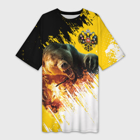 Платье-футболка 3D с принтом Имперский флаг и медведь в Тюмени,  |  | Тематика изображения на принте: russian bear | герб | россия