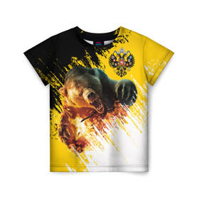 Детская футболка 3D с принтом Имперский флаг и медведь в Тюмени, 100% гипоаллергенный полиэфир | прямой крой, круглый вырез горловины, длина до линии бедер, чуть спущенное плечо, ткань немного тянется | Тематика изображения на принте: russian bear | герб | россия