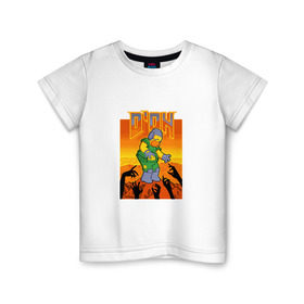 Детская футболка хлопок с принтом Doom D`Oh в Тюмени, 100% хлопок | круглый вырез горловины, полуприлегающий силуэт, длина до линии бедер | Тематика изображения на принте: doh | doom | homer | simpsons | гомер | дум