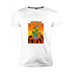 Мужская футболка премиум с принтом Doom D`Oh в Тюмени, 92% хлопок, 8% лайкра | приталенный силуэт, круглый вырез ворота, длина до линии бедра, короткий рукав | doh | doom | homer | simpsons | гомер | дум