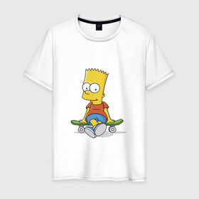 Мужская футболка хлопок с принтом Барт в Тюмени, 100% хлопок | прямой крой, круглый вырез горловины, длина до линии бедер, слегка спущенное плечо. | bart | simpsons | skate | скейт