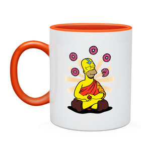 Кружка двухцветная с принтом Homer Relax в Тюмени, керамика | объем — 330 мл, диаметр — 80 мм. Цветная ручка и кайма сверху, в некоторых цветах — вся внутренняя часть | simpsons | аватар | буддизм | гомер
