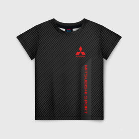 Детская футболка 3D с принтом MITSUBISHI SPORT в Тюмени, 100% гипоаллергенный полиэфир | прямой крой, круглый вырез горловины, длина до линии бедер, чуть спущенное плечо, ткань немного тянется | Тематика изображения на принте:  машина | марка | митсубиси