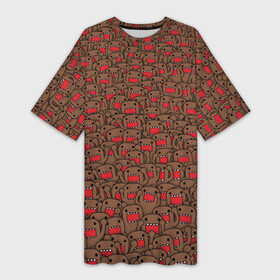 Платье-футболка 3D с принтом Толпа домо кунов в Тюмени,  |  | domikun | domo | domo kun | jdm | домо | домо кун | домокун | дрифт | зубы | коричневый | мем | монстр | пасть | паттрен | япония | японский