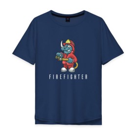 Мужская футболка хлопок Oversize с принтом Пожарный в Тюмени, 100% хлопок | свободный крой, круглый ворот, “спинка” длиннее передней части | fire | firefighter | борец с огнем | для пожарных | носорог | огонь | пожар | пожарник | пожарный