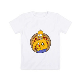 Детская футболка хлопок с принтом Гомер и пицца в Тюмени, 100% хлопок | круглый вырез горловины, полуприлегающий силуэт, длина до линии бедер | homer | simpsons | гомер