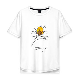 Мужская футболка хлопок Oversize с принтом Спящий Гомер в Тюмени, 100% хлопок | свободный крой, круглый ворот, “спинка” длиннее передней части | Тематика изображения на принте: homer | simpsons | гомер | симпсоны
