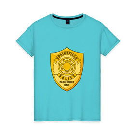 Женская футболка хлопок с принтом Полиция Спрингфилда в Тюмени, 100% хлопок | прямой крой, круглый вырез горловины, длина до линии бедер, слегка спущенное плечо | police | simpsons | springfield