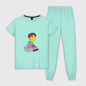 Женская пижама хлопок с принтом Bart Lili Peep в Тюмени, 100% хлопок | брюки и футболка прямого кроя, без карманов, на брюках мягкая резинка на поясе и по низу штанин | bart simpson | lil peep | барт симпсон | лил пип