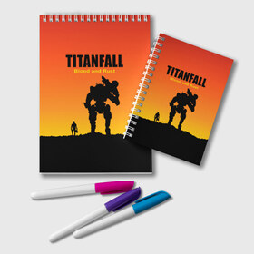 Блокнот с принтом Titanfall 2 в Тюмени, 100% бумага | 48 листов, плотность листов — 60 г/м2, плотность картонной обложки — 250 г/м2. Листы скреплены удобной пружинной спиралью. Цвет линий — светло-серый
 | blood and rust | game | воин | закат | игра | кровь и ржавчина | робот