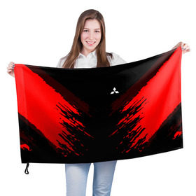 Флаг 3D с принтом Mitsubishi SPORT в Тюмени, 100% полиэстер | плотность ткани — 95 г/м2, размер — 67 х 109 см. Принт наносится с одной стороны |  машина | марка | митсубиси