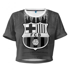 Женская футболка 3D укороченная с принтом FC Barcelona abstract color в Тюмени, 100% полиэстер | круглая горловина, длина футболки до линии талии, рукава с отворотами | 