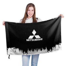Флаг 3D с принтом Mitsubishi в Тюмени, 100% полиэстер | плотность ткани — 95 г/м2, размер — 67 х 109 см. Принт наносится с одной стороны |  машина | марка | митсубиси