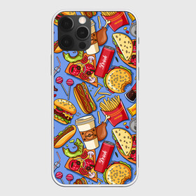 Чехол для iPhone 12 Pro Max с принтом Fastfood в Тюмени, Силикон |  | chicken | coffee | cola | drink | dunts | eat | fastfood | frenchfires | hotdog | lollypop | pizza | sweets | бургер | еда | кола | кофе | лимонад | напитки | пицца | пончик | фастфуд | хотдог