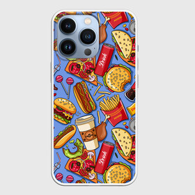 Чехол для iPhone 13 Pro с принтом Fastfood в Тюмени,  |  | chicken | coffee | cola | drink | dunts | eat | fastfood | frenchfires | hotdog | lollypop | pizza | sweets | бургер | еда | кола | кофе | лимонад | напитки | пицца | пончик | фастфуд | хотдог