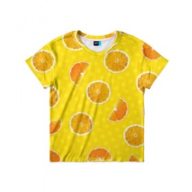 Детская футболка 3D с принтом Апельсиновое настроение в Тюмени, 100% гипоаллергенный полиэфир | прямой крой, круглый вырез горловины, длина до линии бедер, чуть спущенное плечо, ткань немного тянется | Тематика изображения на принте: апельсин