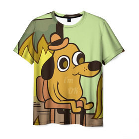 Мужская футболка 3D с принтом This is fine в Тюмени, 100% полиэфир | прямой крой, круглый вырез горловины, длина до линии бедер | dog | in fire | meme | this is fine | в огне | все нормально | мем | собака