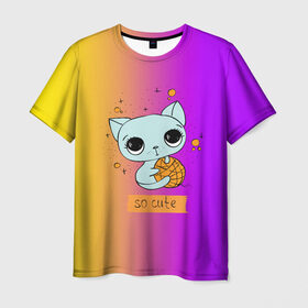 Мужская футболка 3D с принтом Милый котёнок в Тюмени, 100% полиэфир | прямой крой, круглый вырез горловины, длина до линии бедер | cat | взгляд | кот | кот хипстер | котёнок | котятки | котятушки | кошечки | кошка | мордочка