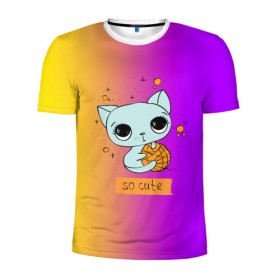 Мужская футболка 3D спортивная с принтом Милый котёнок в Тюмени, 100% полиэстер с улучшенными характеристиками | приталенный силуэт, круглая горловина, широкие плечи, сужается к линии бедра | cat | взгляд | кот | кот хипстер | котёнок | котятки | котятушки | кошечки | кошка | мордочка