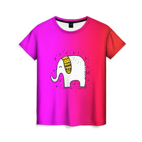 Женская футболка 3D с принтом Радужный слоник в Тюмени, 100% полиэфир ( синтетическое хлопкоподобное полотно) | прямой крой, круглый вырез горловины, длина до линии бедер | детские | животные | слон | слоник | слоны