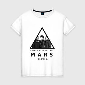 Женская футболка хлопок с принтом Thirty Seconds to Mars в Тюмени, 100% хлопок | прямой крой, круглый вырез горловины, длина до линии бедер, слегка спущенное плечо | 30 seconds to mars | 30 секунд до марса | 30stm | thirty seconds to mars | джаред | лето | рок группа | шеннон