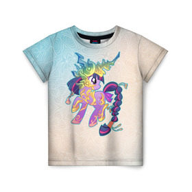 Детская футболка 3D с принтом My Little Pony в Тюмени, 100% гипоаллергенный полиэфир | прямой крой, круглый вырез горловины, длина до линии бедер, чуть спущенное плечо, ткань немного тянется | комедия | маленький | мой | музыка | мультфильм | мюзикл | пони | приключения | сказка | фэнтези
