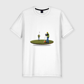 Мужская футболка премиум с принтом Геодезия в поле в Тюмени, 92% хлопок, 8% лайкра | приталенный силуэт, круглый вырез ворота, длина до линии бедра, короткий рукав | геодезист | геодезия | строители | строительство