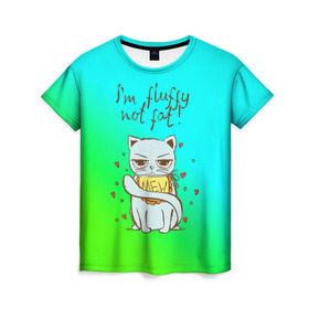 Женская футболка 3D с принтом Я пушистый,не толстый! в Тюмени, 100% полиэфир ( синтетическое хлопкоподобное полотно) | прямой крой, круглый вырез горловины, длина до линии бедер | cat | взгляд | кот | кот хипстер | котёнок | котятки | котятушки | кошечки | кошка | мордочка
