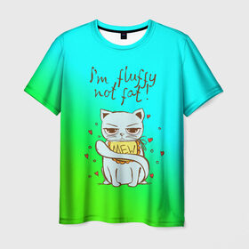Мужская футболка 3D с принтом Я пушистый,не толстый! в Тюмени, 100% полиэфир | прямой крой, круглый вырез горловины, длина до линии бедер | Тематика изображения на принте: cat | взгляд | кот | кот хипстер | котёнок | котятки | котятушки | кошечки | кошка | мордочка