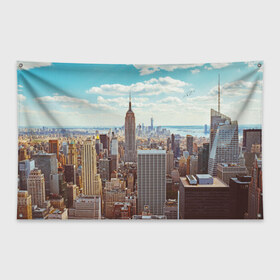 Флаг-баннер с принтом Столица мира (Нью-Йорк) в Тюмени, 100% полиэстер | размер 67 х 109 см, плотность ткани — 95 г/м2; по краям флага есть четыре люверса для крепления | america | new york | usa | америка | каменные джунгли | нью йорк | сша