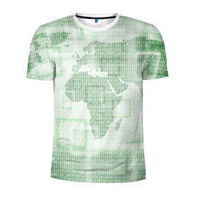 Мужская футболка 3D спортивная с принтом Цифровая карта мира в Тюмени, 100% полиэстер с улучшенными характеристиками | приталенный силуэт, круглая горловина, широкие плечи, сужается к линии бедра | Тематика изображения на принте: 
