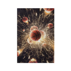 Обложка для паспорта матовая кожа с принтом Звезда баскетбола в Тюмени, натуральная матовая кожа | размер 19,3 х 13,7 см; прозрачные пластиковые крепления | Тематика изображения на принте: basketball | nba | баскетбол | искры | мячи | нба