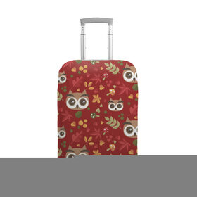 Чехол для чемодана 3D с принтом Совушки в лесу в Тюмени, 86% полиэфир, 14% спандекс | двустороннее нанесение принта, прорези для ручек и колес | owl | в лесу | глаза | красный | лес | сова | совушки | совы | хищник