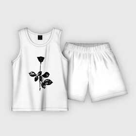 Детская пижама с шортами хлопок с принтом Depeche Mode черная роза в Тюмени,  |  | Тематика изображения на принте: depeche mode | вестник моды | депеш мод | депешмод | дэйв гаан | мартин гор | роза | энди флетчер