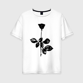 Женская футболка хлопок Oversize с принтом Depeche Mode черная роза в Тюмени, 100% хлопок | свободный крой, круглый ворот, спущенный рукав, длина до линии бедер
 | depeche mode | вестник моды | депеш мод | депешмод | дэйв гаан | мартин гор | роза | энди флетчер
