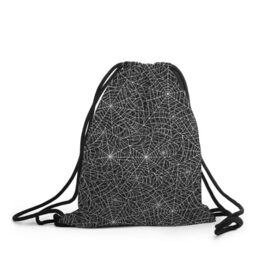 Рюкзак-мешок 3D с принтом Паутина в Тюмени, 100% полиэстер | плотность ткани — 200 г/м2, размер — 35 х 45 см; лямки — толстые шнурки, застежка на шнуровке, без карманов и подкладки | белый | паттрен | паутинка | узор | хеллоуин | черный